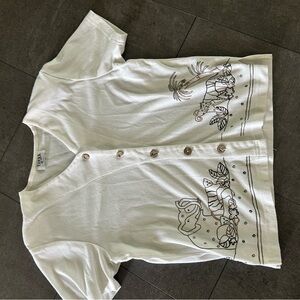 Teddi White Button Down Shirt with Floral Design